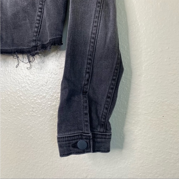 L'Agence XS Grey Jean Jacket Lace Up Crop Denim Blazer Distressed Black Wash - Picture 9 of 16